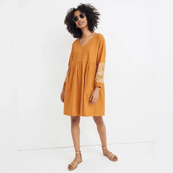 Madewell Dresses & Skirts - MADEWELL‎ Embroidered Sleeve Popover Dress in Burnished Caramel